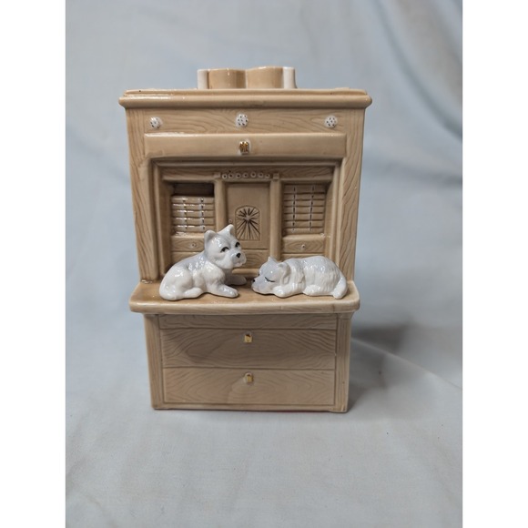 Ceramic Dogs in Fireplace Trinket Box, Jewelry Box, Home Decor, 6" Tall - Picture 1 of 6